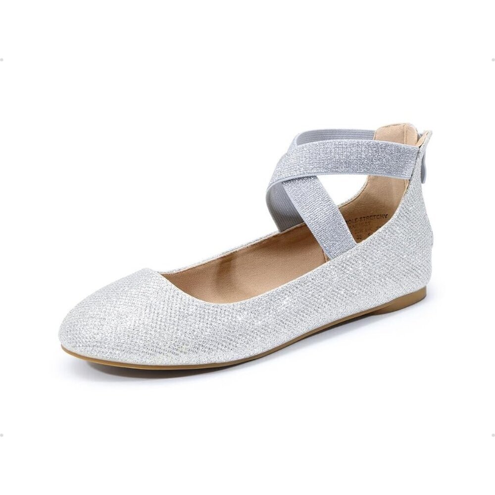 Dream Pairs Women Silver Faux Suede Flats Comfortable Elastic Ankle Straps Shoes